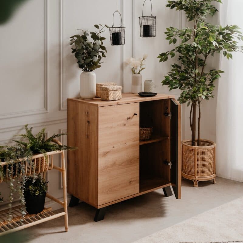 Liadomo Sideboard mit 2 Türen in Eiche Artisan Nachbildung mit Abs. Dekor anthrazit - Wohnbeispiel