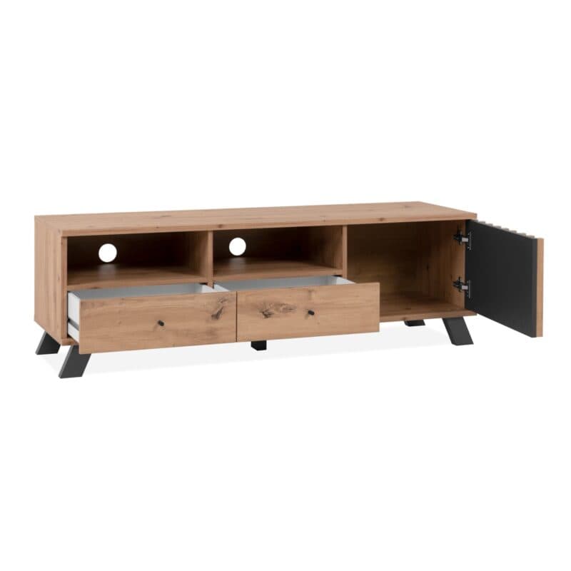 Liadomo Sideboard mit 3 Türen und 4 Schubladen in Eiche Artisan Nachbildung mit Abs. Dekor anthrazit - offen