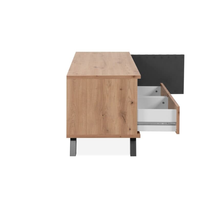 Liadomo Sideboard mit 3 Türen und 4 Schubladen in Eiche Artisan Nachbildung mit Abs. Dekor anthrazit - Seite offen
