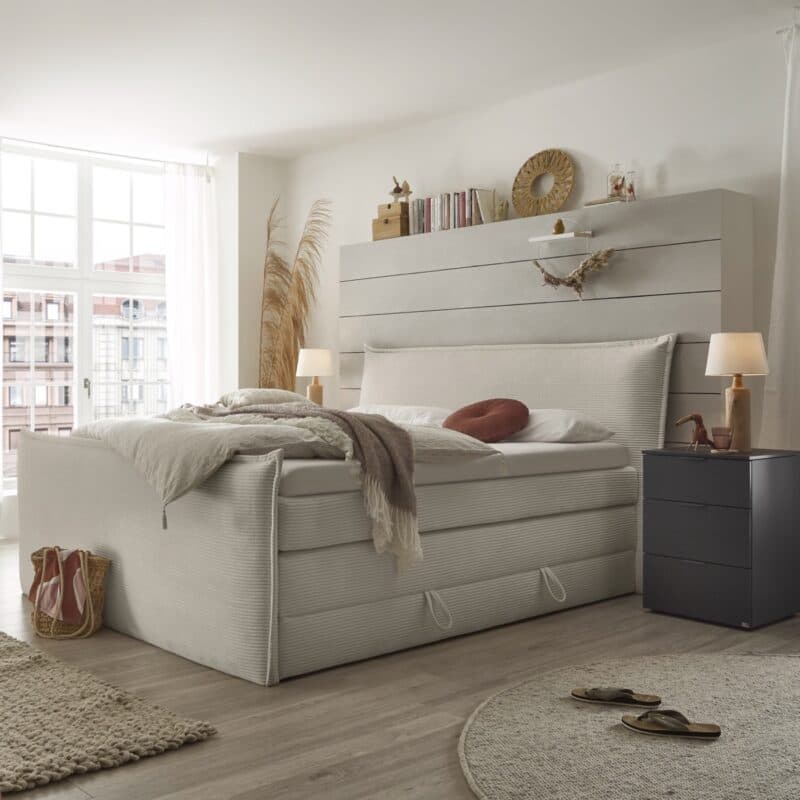 Set One by Musterring Florida Boxspringbett Cord C018 cremeweiß Milieubild