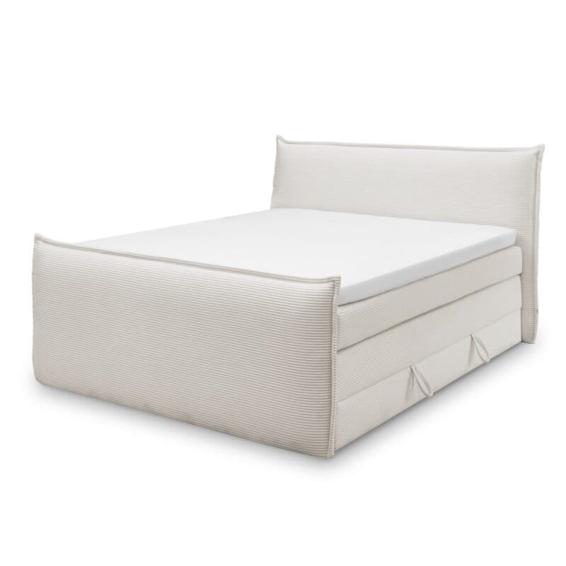 Set One by Musterring Florida Boxspringbett Cord C018 cremeweiß mit Topper schraeg