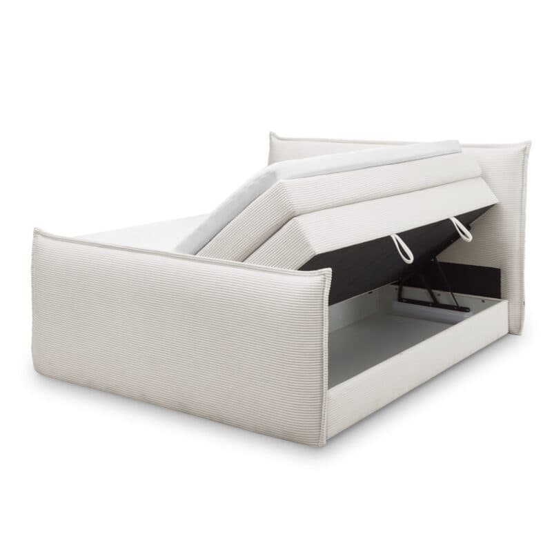Set One by Musterring Florida Boxspringbett Cord C018 cremeweiß mit Topper und offenem Bettkasten schraeg