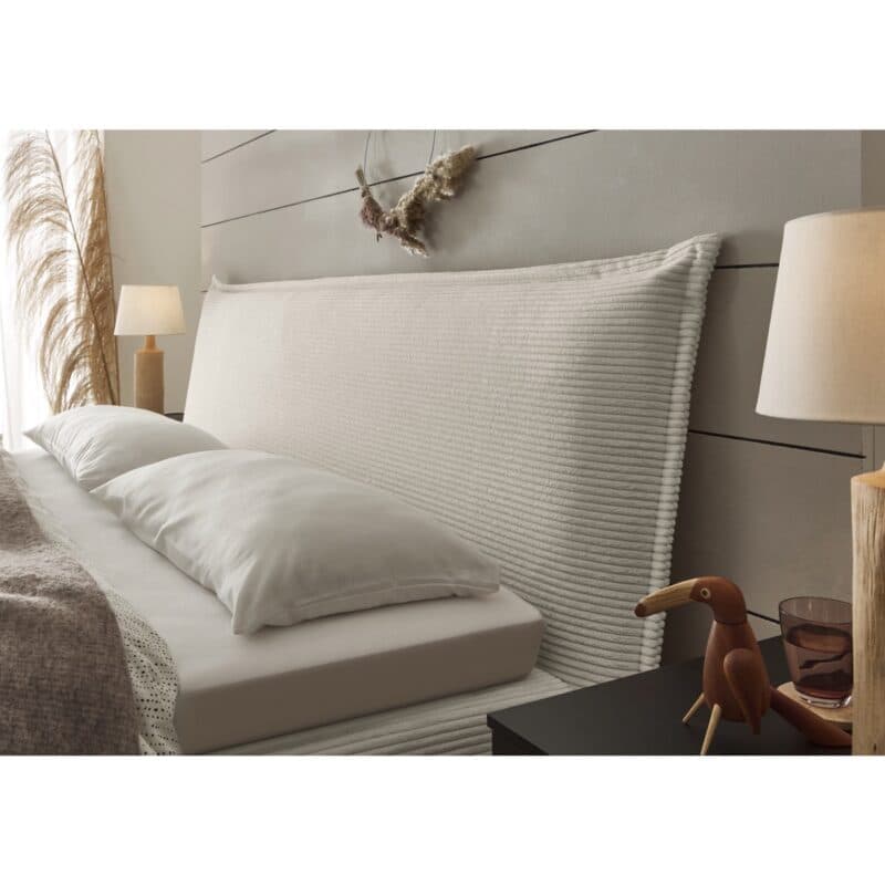 Set One by Musterring Florida Boxspringbett Cord C018 cremeweiß Wohnbeispiel Kopfteil mit Biese