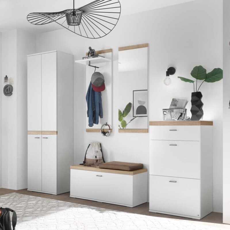 Set One by Musterring Lancaster-Dielen Garderobe Vorschlag 12A Weiß matt Absetzungen Eiche artisan Nachbildung Milieubild