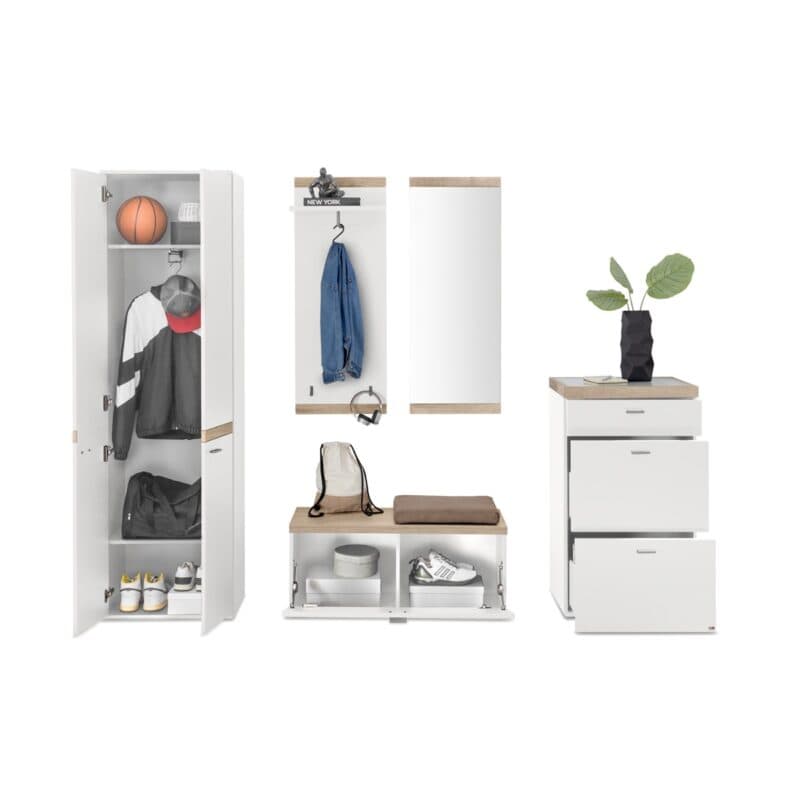 Set One by Musterring Lancaster-Dielen Garderobe Vorschlag 12A Weiß matt Absetzungen Eiche artisan Nachbildung offen