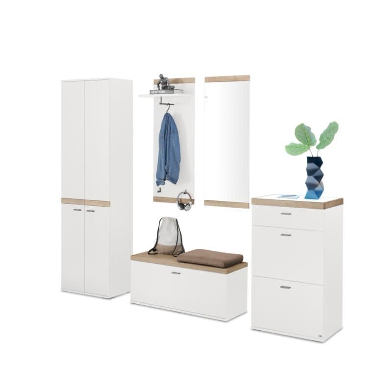 Set One by Musterring Lancaster-Dielen Garderobe Vorschlag 12A Weiß matt Absetzungen Eiche artisan Nachbildung schräg