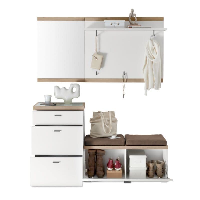 Set One by Musterring Lancaster-Dielen Garderobe Vorschlag 13A Weiß matt Absetzungen Eiche artisan Nachbildung offen