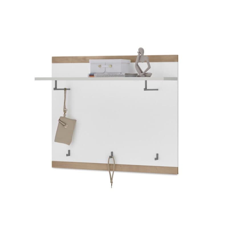 Set One by Musterring Lancaster-Dielen Hängepaneel Type 107 Ausführung A Weiß matt Absetzungen Eiche artisan Nachbildung mit Dekoration schräg