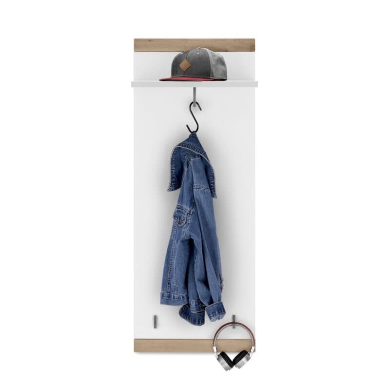 Set One by Musterring Lancaster-Dielen Hängepaneel Type 108 Ausführung A Weiß matt Absetzungen Eiche artisan Nachbildung mit Dekoration frontal