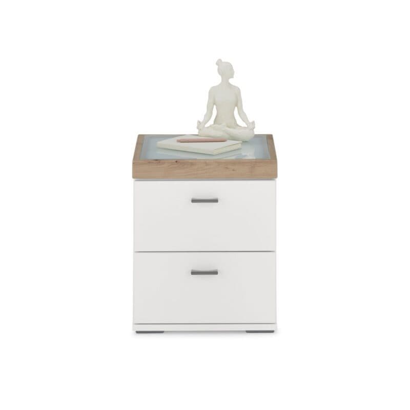 Set One by Musterring Lancaster-Dielen Kommode Type 111 Ausführung A Weiß matt Absetzungen Eiche artisan Nachbildung frontal