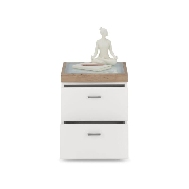 Set One by Musterring Lancaster-Dielen Kommode Type 111 Ausführung A Weiß matt Absetzungen Eiche artisan Nachbildung offen