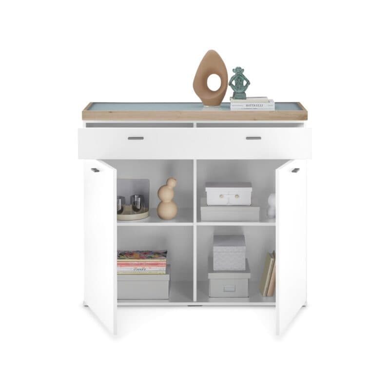 Set One by Musterring Lancaster-Dielen Sideboard Type 105 Ausführung A Weiß matt Absetzungen Eiche artisan Nachbildung offen