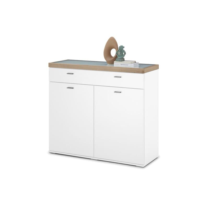 Set One by Musterring Lancaster-Dielen Sideboard Type 105 Ausführung A Weiß matt Absetzungen Eiche artisan Nachbildung schräg