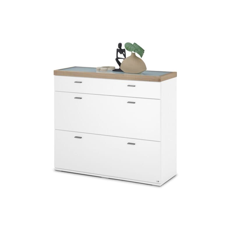 Set One by Musterring Lancaster-Dielen Sideboard Type 106 Ausführung A Weiß matt Absetzungen Eiche artisan Nachbildung schräg