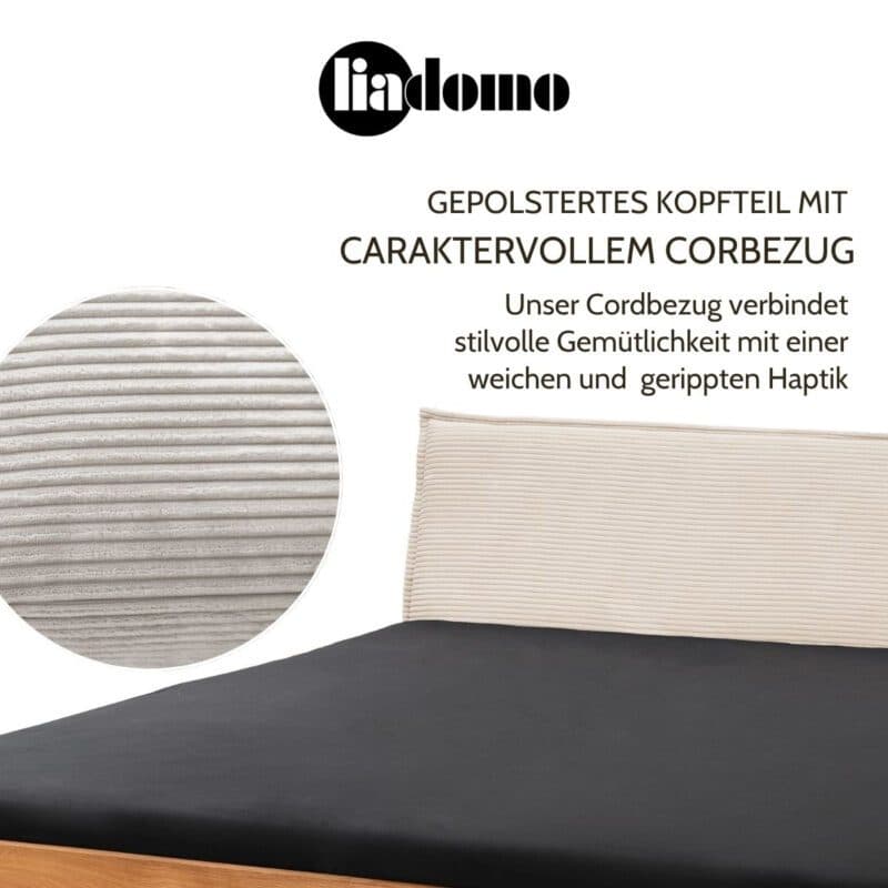 Liadomo Tallinn Massivholzbett USP - Charaktervoller Cordbezug