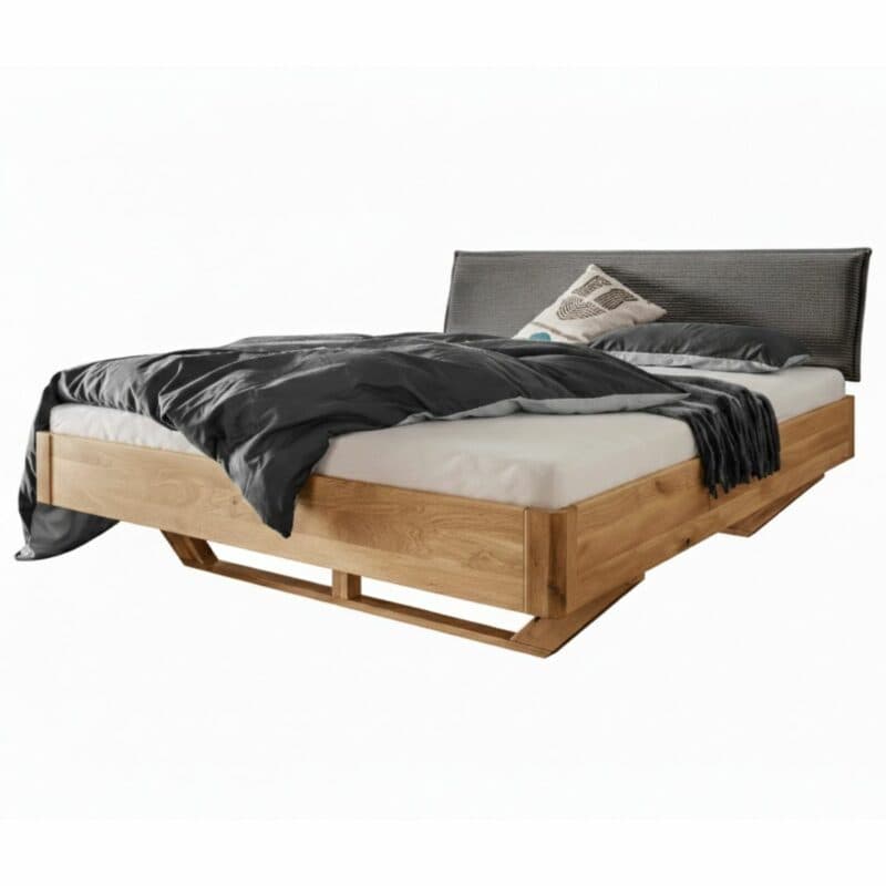 Liadomo Thessaloniki Massivholzbett aus Wildeiche mit Kopfteil in Cord - Freisteller mit Deko