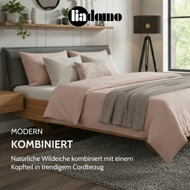 Liadomo Thessaloniki Massivholzbett aus Wildeiche USP modern kombiniert