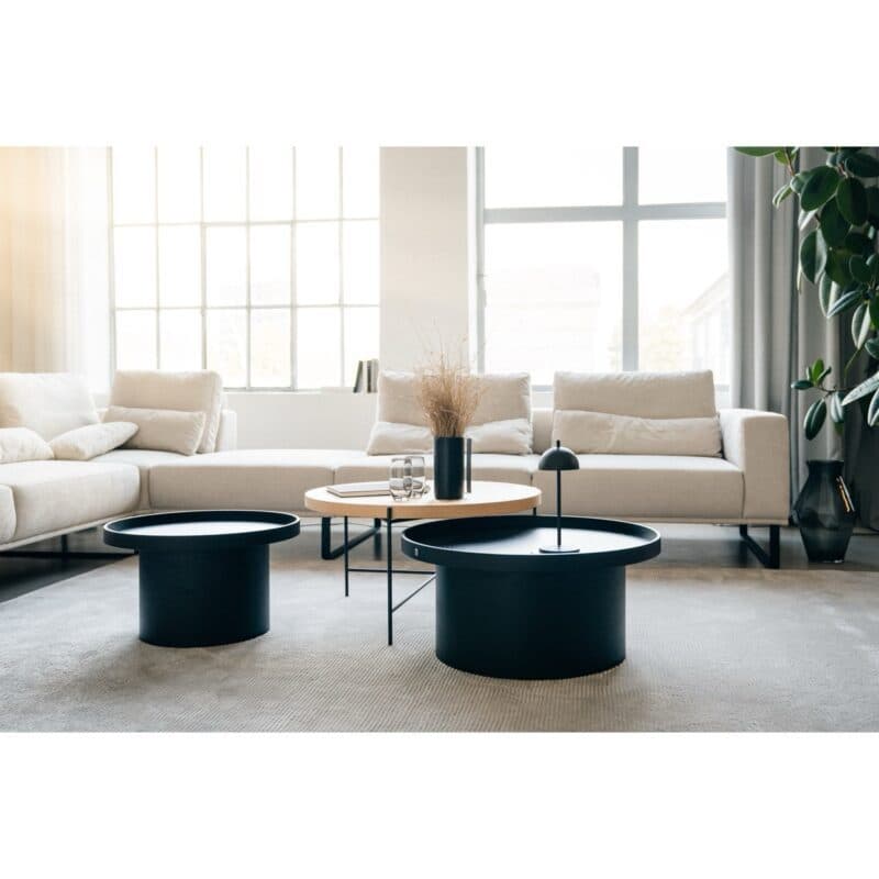 Musterring JustB! CT100 Couchtisch 161 mit Tablett und Ablage in furnierter Eiche, schwarz - Wohnbeispiel