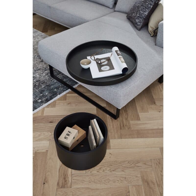 Musterring JustB! CT100 Couchtisch 161 mit Tablett und Ablage in furnierter Eiche, schwarz - Tablett abgenommen