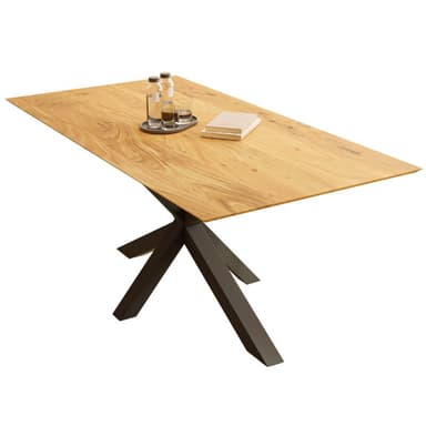 Liadomo Bern Esstisch aus Akazie natur mit Schweizer Kante und Spider-Gestell in Schwarz