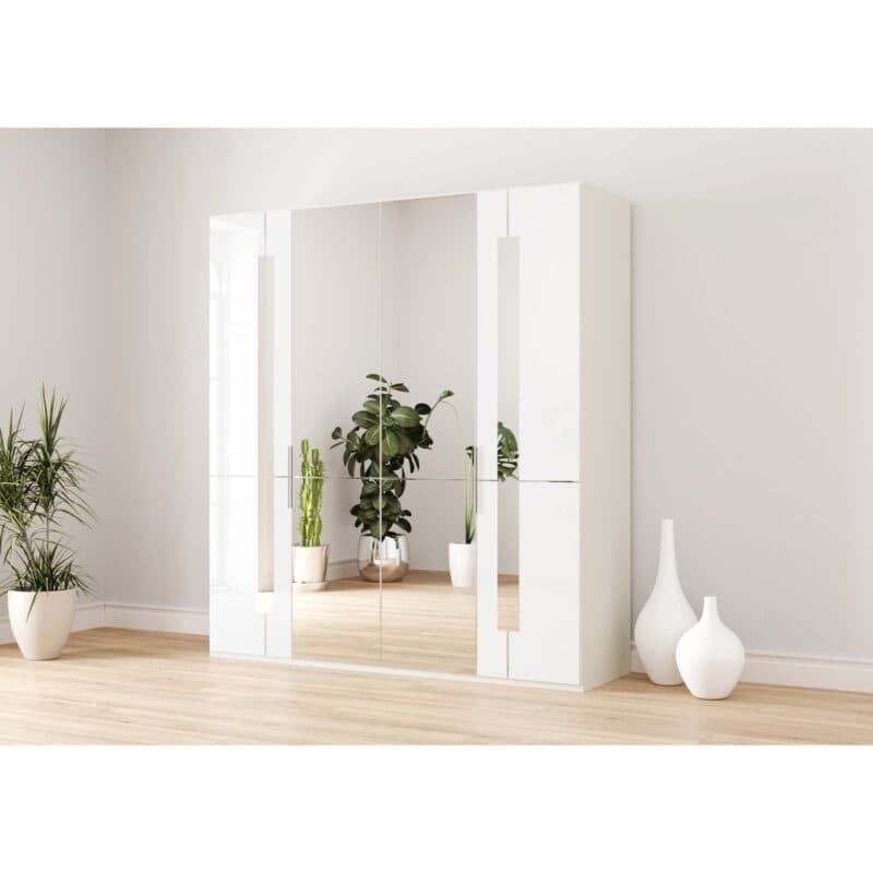 Musterring Imola Kleiderschrank mit 4 Drehtüren in Weiß inkl. 2 Zierspiegel und 2 Spiegeltüren - Wohnbeispiel