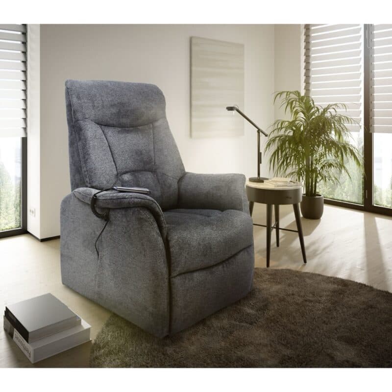 Louming Mailo Fernsehsessel in Bezug Garden Dunkelgrau mit 2-motorischer Funktion und Aufstehhilfe - Wohnbeispiel