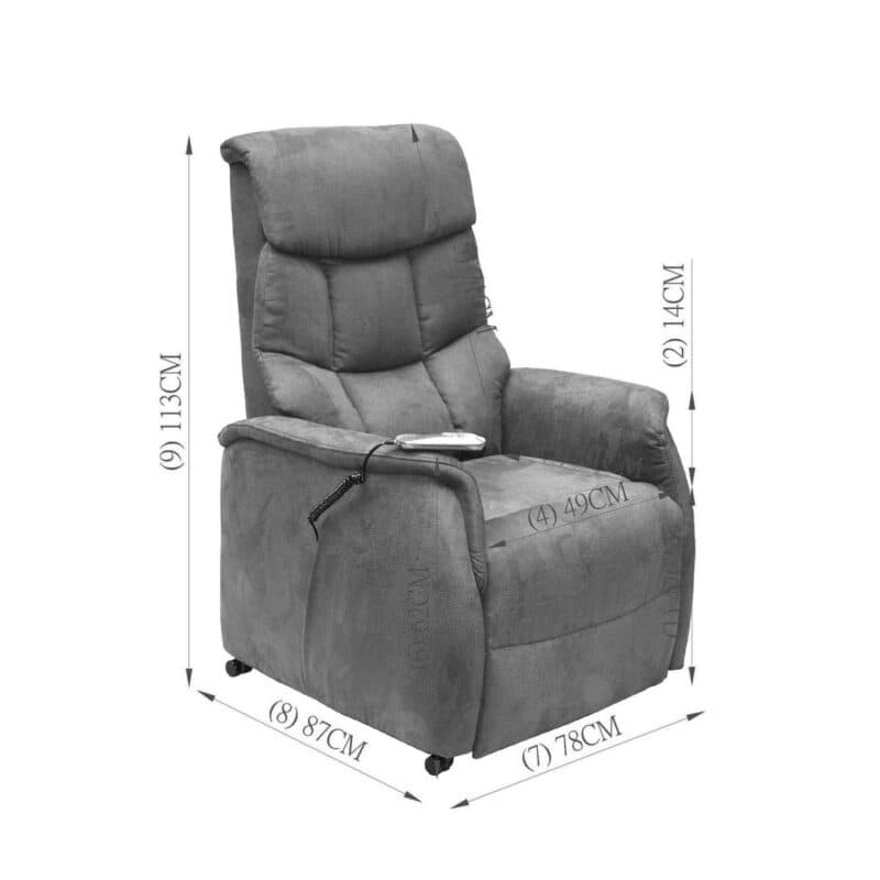 Louming Marlo Fernsehsessel in Bezug Style 170 beige/braun mit 2-motorischer Funktion und Aufstehhilfe - Maßskizze