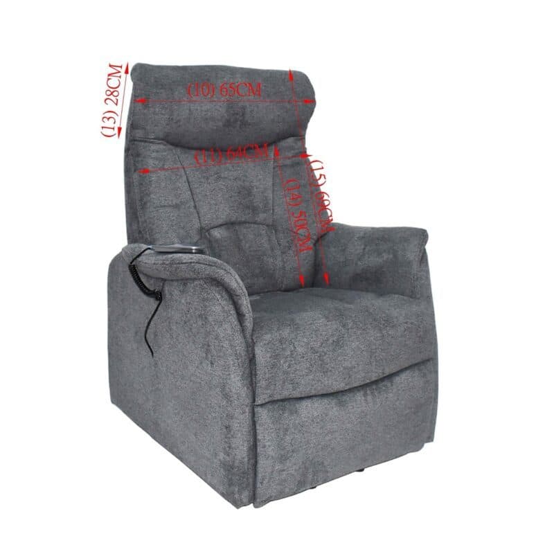 Louming Mailo Fernsehsessel in Bezug Garden Dunkelgrau mit 2-motorischer Funktion und Kopfteilverstellung - Maßskizze