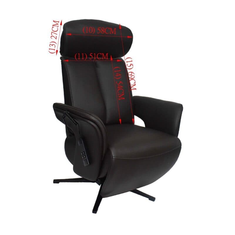 Louming Mathis in Leder chocolat mit Kopfteilverstellung - Maßskizze