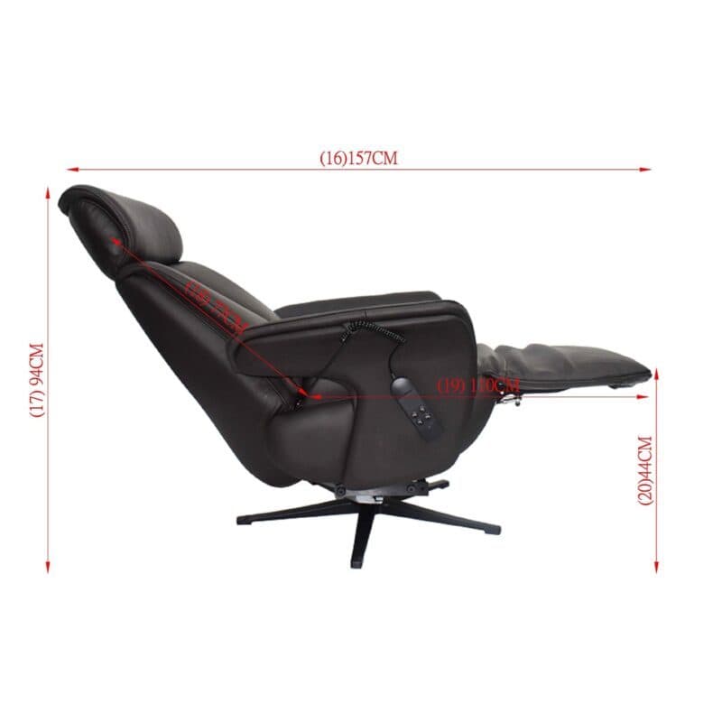 Louming Mathis in Leder chocolat mit 2-motorischer Funktion - Maßskizze