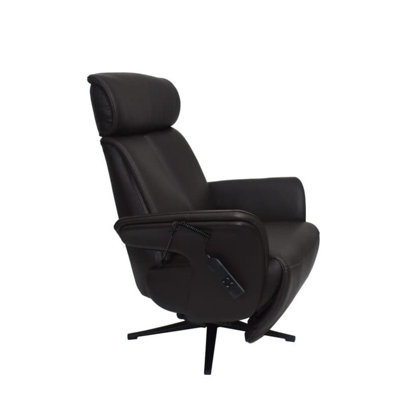 Louming Mathis in Leder chocolat und Gestell aus Aluminium in schwarz - seitlich