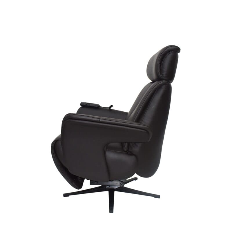 Louming Mathis in Leder chocolat und Gestell aus Aluminium in schwarz - seitlich