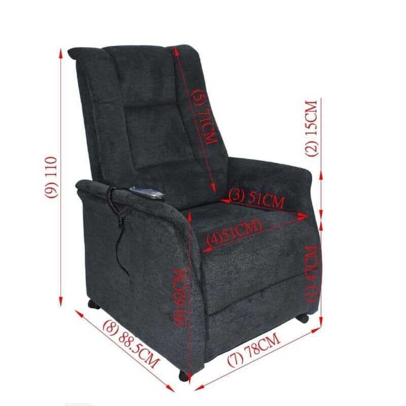 Louming Mikala Fernsehsessel in Bezug Garden schwarz mit 2-motorischer Funktion - Maßskizze