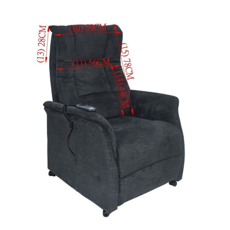 Louming Mikala Fernsehsessel in Bezug Garden schwarz mit 2-motorischer Funktion - Maßskizze