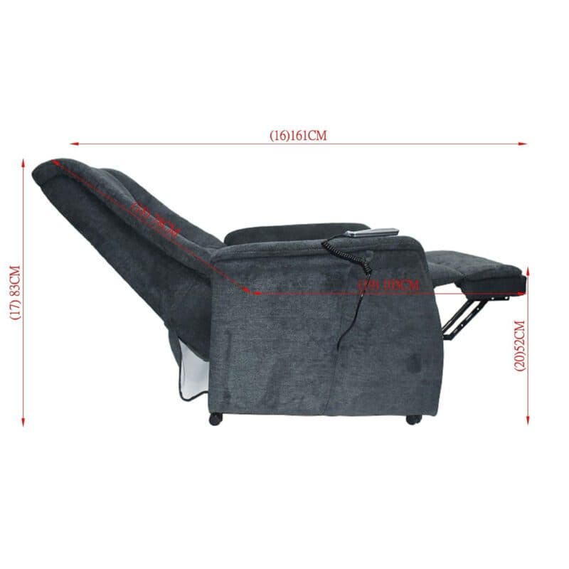 Louming Mikala Fernsehsessel in Bezug Garden schwarz mit 2-motorischer Funktion - Maßskizze