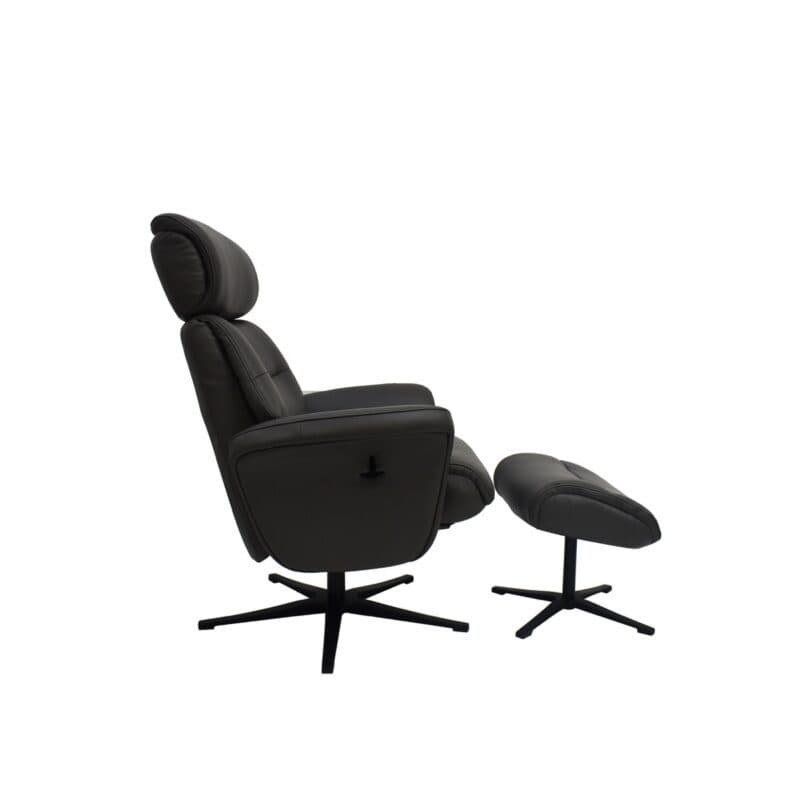 Louming Mio Relaxsessel mit Hocker in Leder dunkelgrau - seitlich