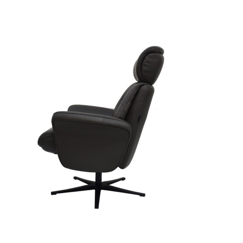 Louming Mio Relaxsessel mit Hocker in Leder dunkelgrau - seitlich