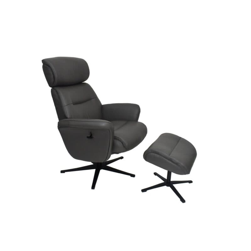 Louming Mio Relaxsessel mit Hocker in Leder dunkelgrau - seitlich