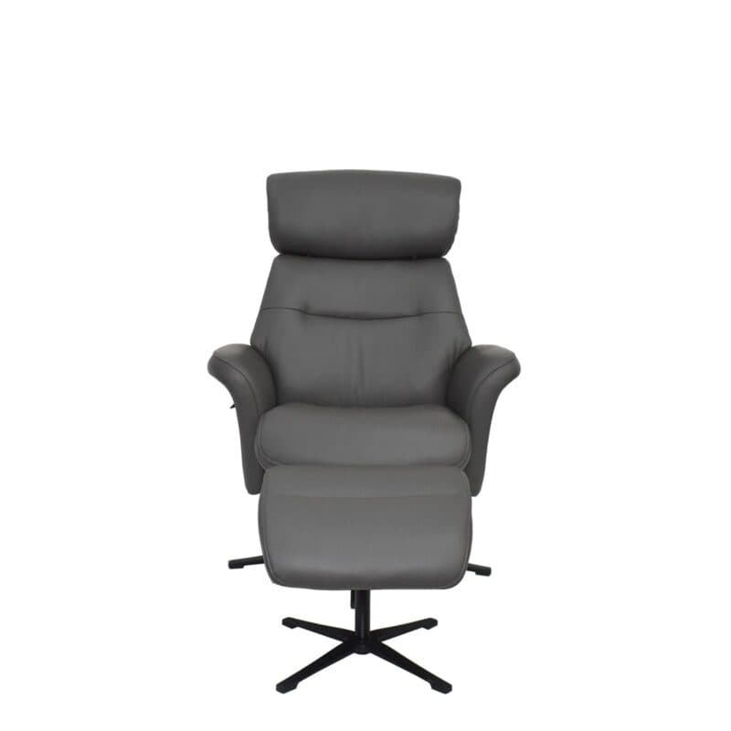 Louming Mio Relaxsessel mit Hocker in Leder dunkelgrau - frontal