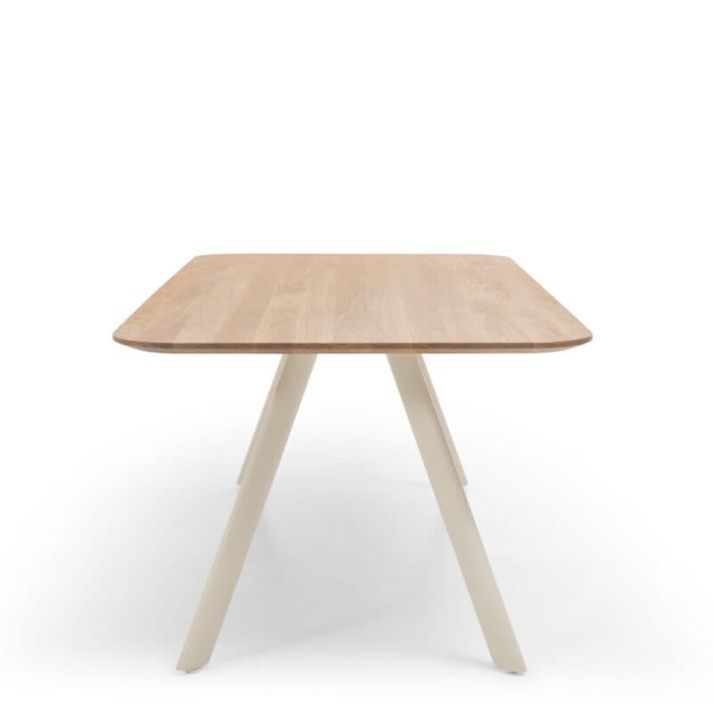 Musterring JustB! SP100 eckiger Esstisch mit Eiche-Platte und Metallgestell in Seidengrau - Seitenansicht