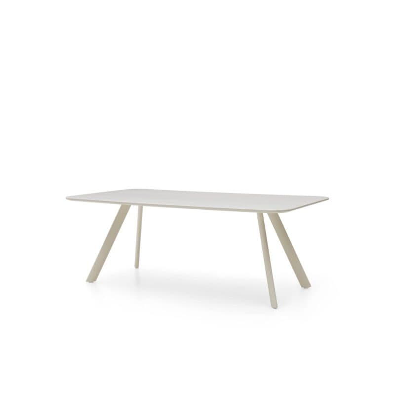 Musterring JustB! SP100 eckiger Esstisch mit Platte und Metallgestell in Seidengrau - Perspektivansicht