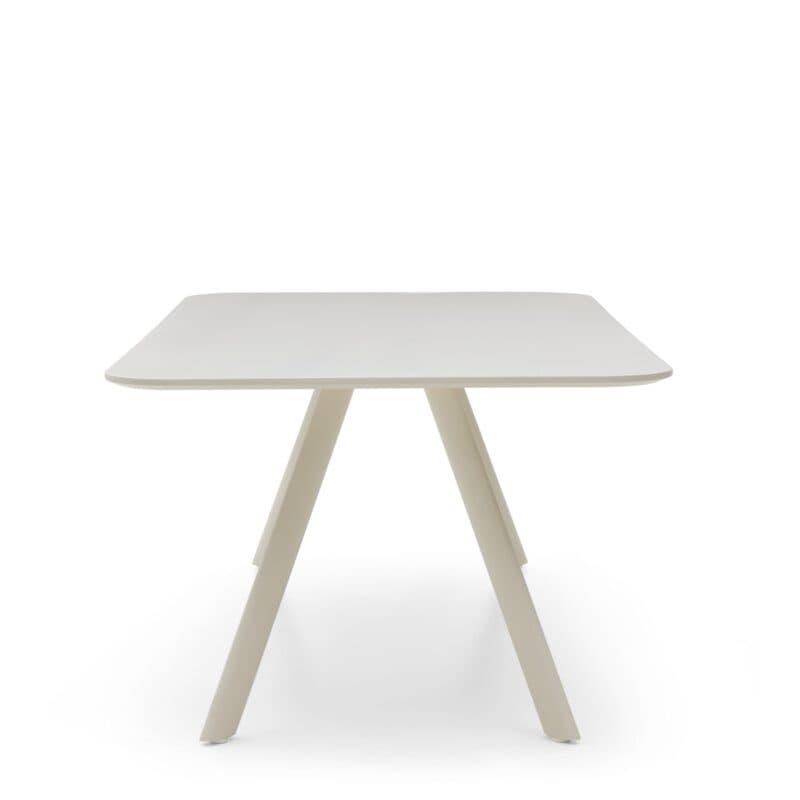 Musterring JustB! SP100 eckiger Esstisch mit Platte und Metallgestell in Seidengrau - Seitenansicht