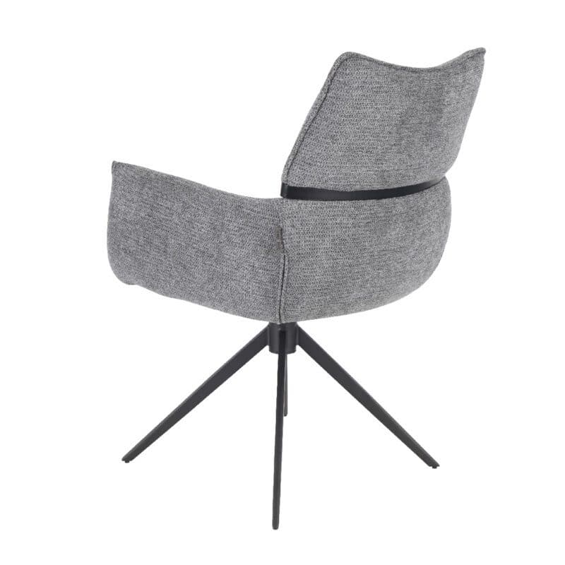 Louming Marja Armlehnstuhl mit Bezug in Textilgewebe Lord 15 grau und Holzapplikation in der Rückenlehne