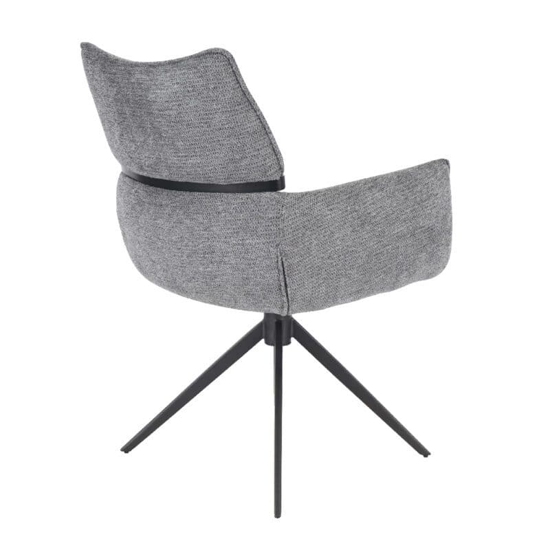 Louming Marja Armlehnstuhl mit Bezug in Textilgewebe Lord 15 grau und Holzapplikation in der Rückenlehne