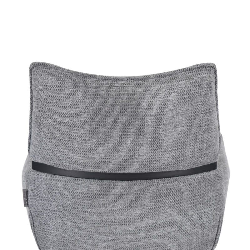 Louming Marja Armlehnstuhl mit Bezug in Textilgewebe Lord 15 grau und Holzapplikation in der Rückenlehne