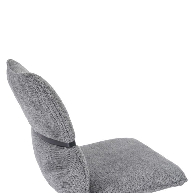 Louming Marja Polsterstuhl mit Bezug in Textilgewebe Lord 15 grau und Holzapplikation in der Rückenlehne