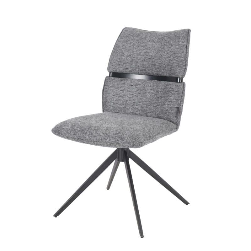 Louming Marja Polsterstuhl mit Bezug in Textilgewebe Lord 15 grau und Holzapplikation in der Rückenlehne