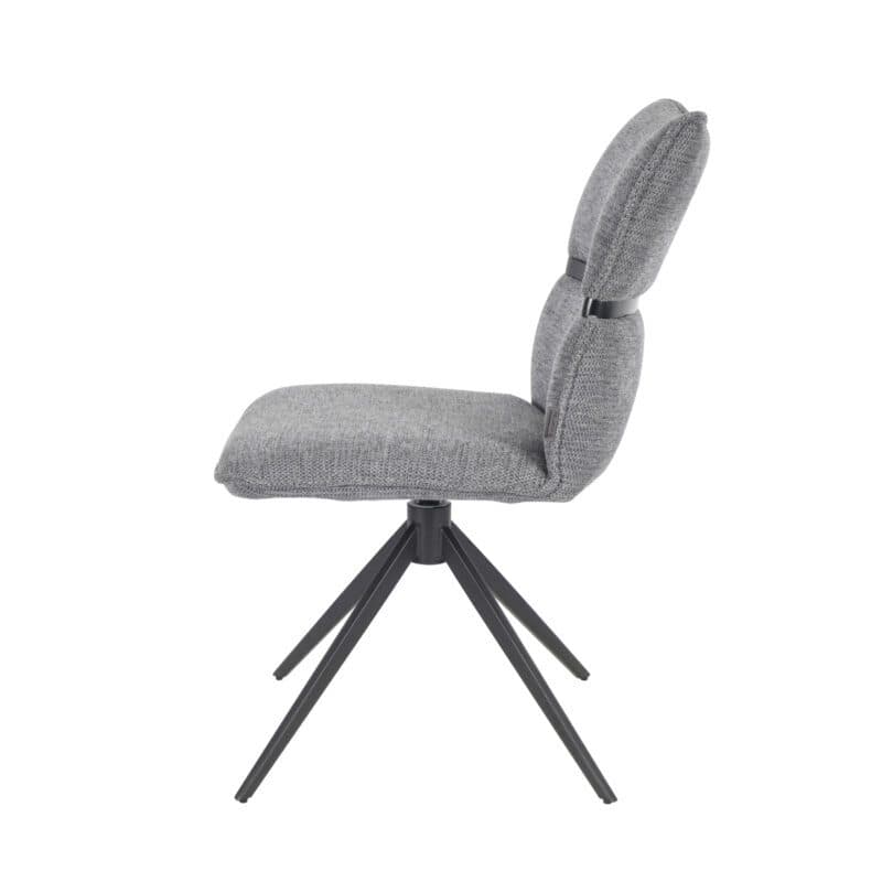 Louming Marja Polsterstuhl mit Bezug in Textilgewebe Lord 15 grau und Holzapplikation in der Rückenlehne