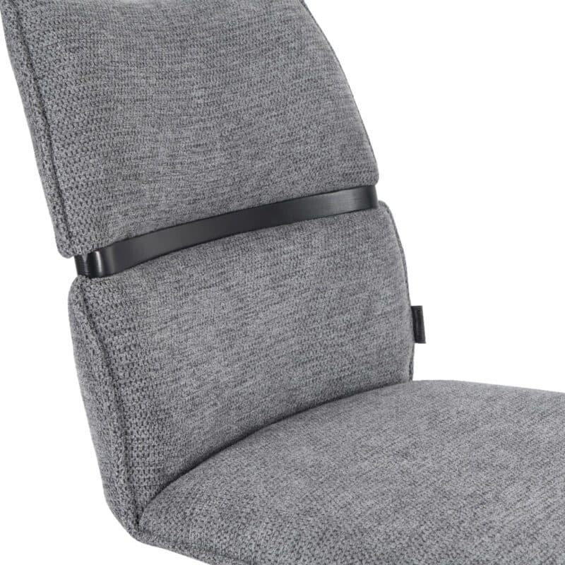 Louming Marja Polsterstuhl mit Bezug in Textilgewebe Lord 15 grau und Holzapplikation in der Rückenlehne