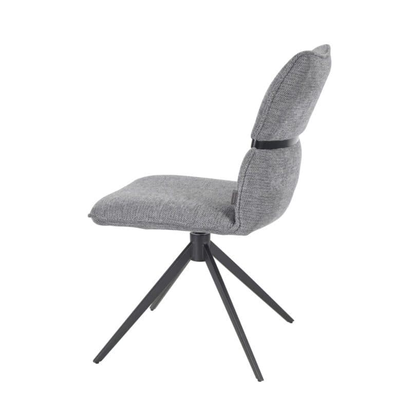 Louming Marja Polsterstuhl mit Bezug in Textilgewebe Lord 15 grau und Holzapplikation in der Rückenlehne